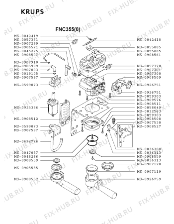 Взрыв-схема кофеварки (кофемашины) Krups FNC355(0) - Схема узла HP002449.7P2