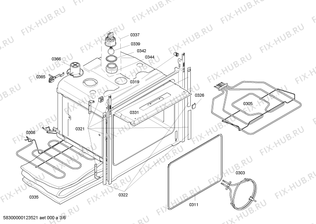 Взрыв-схема плиты (духовки) Bosch HBN43L551B - Схема узла 03