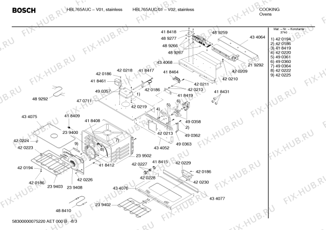 Взрыв-схема холодильника Bosch HBL765AUC - Схема узла 03