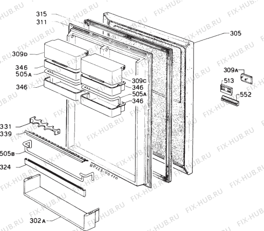 Взрыв-схема холодильника Rex RI1550L - Схема узла Door 003