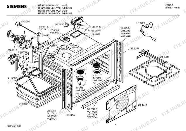 Взрыв-схема плиты (духовки) Siemens HB53554SK - Схема узла 03