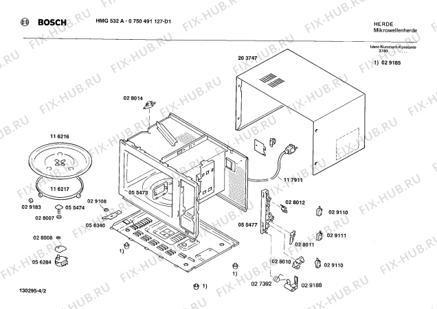 Взрыв-схема микроволновой печи Bosch 0750491127 HMG532A - Схема узла 02