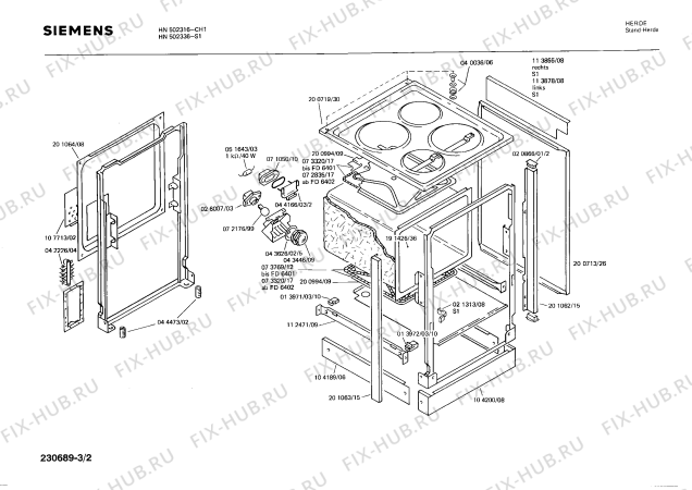 Взрыв-схема плиты (духовки) Siemens HN502316 - Схема узла 02