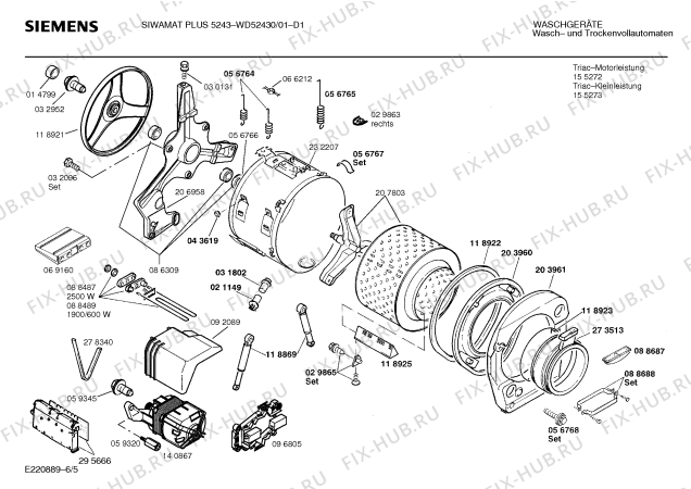 Взрыв-схема стиральной машины Siemens WD52430 SIWAMAT PLUS 5243 - Схема узла 05