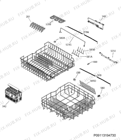 Взрыв-схема посудомоечной машины Electrolux TT813R3 - Схема узла Basket 160