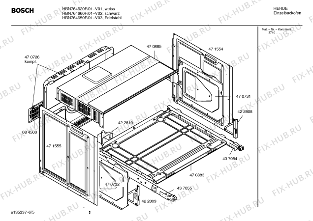 Взрыв-схема плиты (духовки) Bosch HBN764650F - Схема узла 05