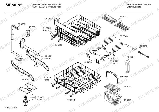 Взрыв-схема посудомоечной машины Siemens SE65530GB - Схема узла 06