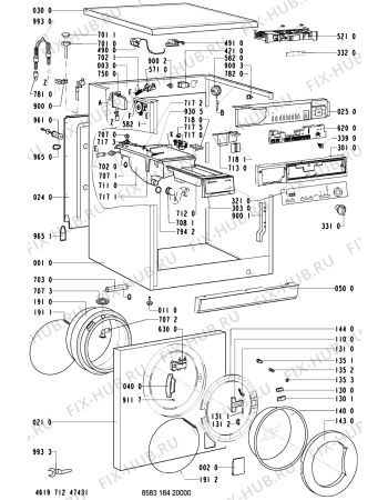 Схема №1 WA 7375/WS-B с изображением Обшивка для стиралки Whirlpool 481245219771