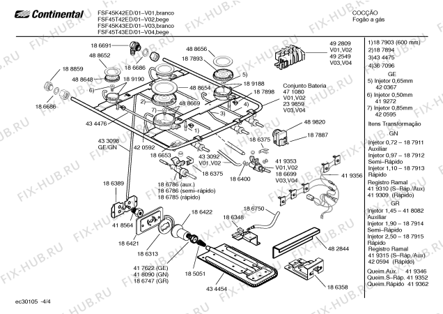 Взрыв-схема плиты (духовки) Continental FSF45T42ED - Схема узла 04