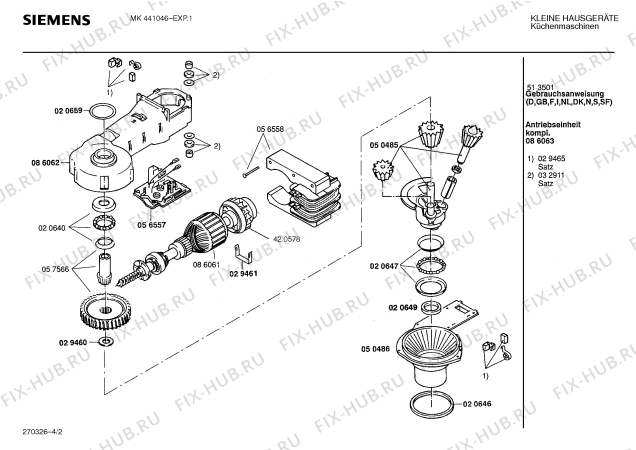 Взрыв-схема кухонного комбайна Siemens MK441046 - Схема узла 02