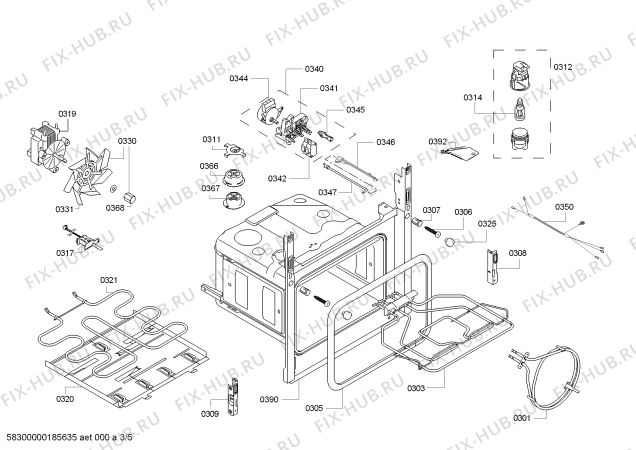 Взрыв-схема плиты (духовки) Bosch HBA74S350E H.BO.PY.L3D.IN.GLASS.B3/.X.E3_COT/ - Схема узла 03