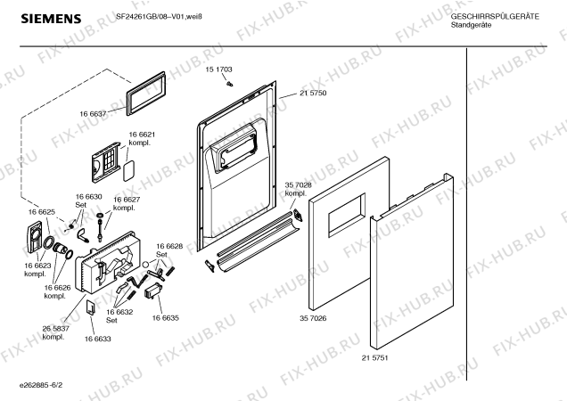 Схема №2 SF24A262GB EXTRAKLASSE с изображением Передняя панель для электропосудомоечной машины Siemens 00365127