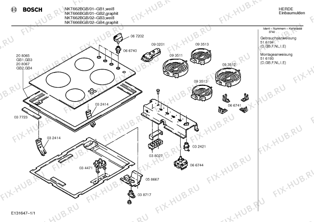 Схема №1 NKT666BEU с изображением Стеклокерамика для плиты (духовки) Bosch 00208067