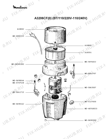 Взрыв-схема блендера (миксера) Moulinex A3206CF(0) - Схема узла IP001143.0P2