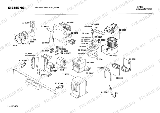 Взрыв-схема микроволновой печи Siemens HF43020CH HF4302 - Схема узла 04