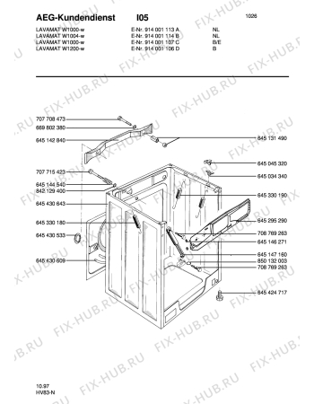 Взрыв-схема стиральной машины Aeg LAVW1200-W B - Схема узла Housing 001