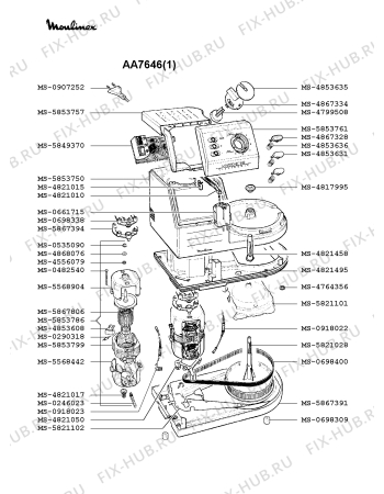 Взрыв-схема кухонного комбайна Moulinex AA7646(1) - Схема узла YP000201.4P3