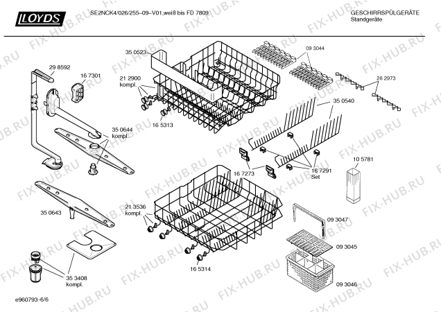 Взрыв-схема посудомоечной машины Lloyds SE2NCK4 026/255-09 - Схема узла 06