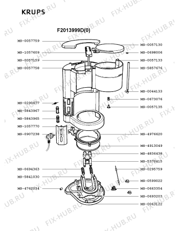 Взрыв-схема кофеварки (кофемашины) Krups F2013999D(0) - Схема узла 0P001533.6P2