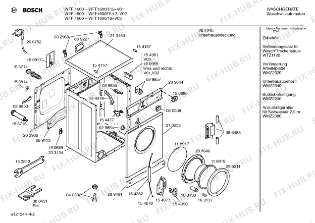 Схема №1 WFF1600II WFF1600 с изображением Инструкция по эксплуатации для стиральной машины Bosch 00520505