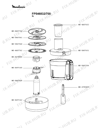 Взрыв-схема кухонного комбайна Moulinex FP546832/700 - Схема узла QP005611.4P2
