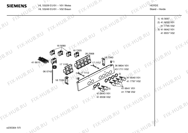 Взрыв-схема плиты (духовки) Siemens HL53229EU - Схема узла 05
