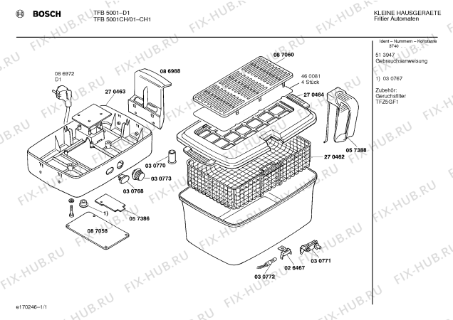 Схема №1 TFB5001 с изображением Решетка для тостера (фритюрницы) Bosch 00087060