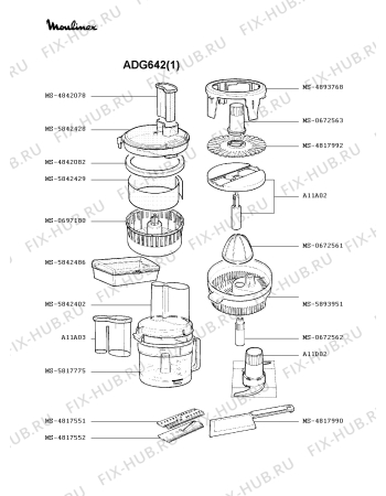 Взрыв-схема кухонного комбайна Moulinex ADG642(1) - Схема узла PP000513.7P2