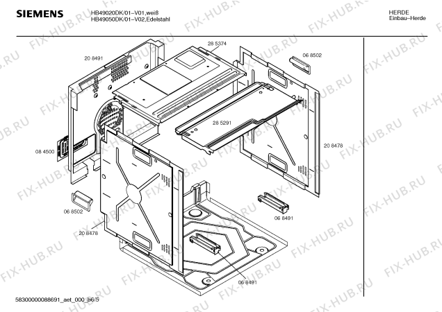 Взрыв-схема плиты (духовки) Siemens HB49050DK - Схема узла 05