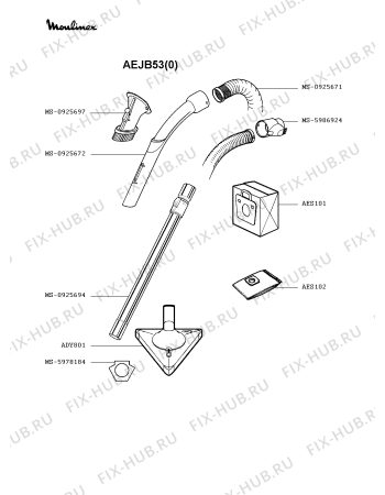 Взрыв-схема пылесоса Moulinex AEJB53(0) - Схема узла WP002282.0P2