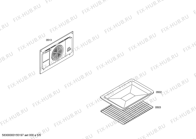 Взрыв-схема плиты (духовки) Bosch HBA64A150F H.BO.PY.E3D.IN.GYFAM.B1/.X.E3_COT/ - Схема узла 05
