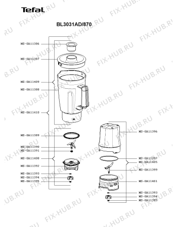 Взрыв-схема блендера (миксера) Tefal BL3031AD/870 - Схема узла VP004391.5P2