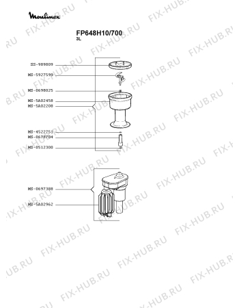 Взрыв-схема кухонного комбайна Moulinex FP648H10/700 - Схема узла 7P005116.3P4