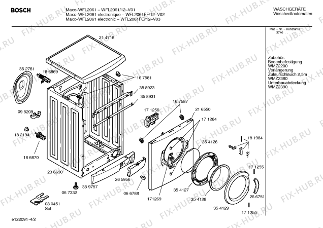 Схема №2 WFL2061FG Maxx WFL2061 electronic с изображением Таблица программ для стиральной машины Bosch 00583750