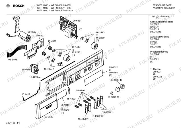 Схема №3 WFF1800FF WFF1800 с изображением Панель управления для стиральной машины Bosch 00299032