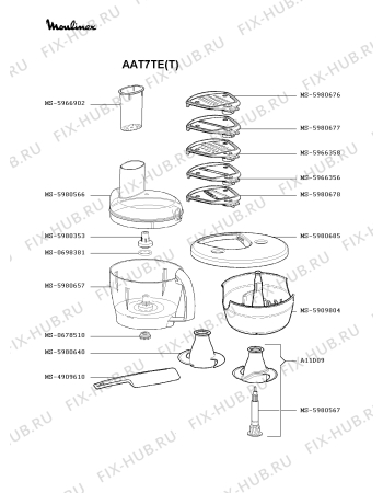 Взрыв-схема кухонного комбайна Moulinex AAT7TE(T) - Схема узла 7P002401.9P2