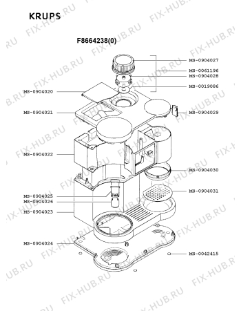 Взрыв-схема кофеварки (кофемашины) Krups F8664238(0) - Схема узла PP001838.5P2