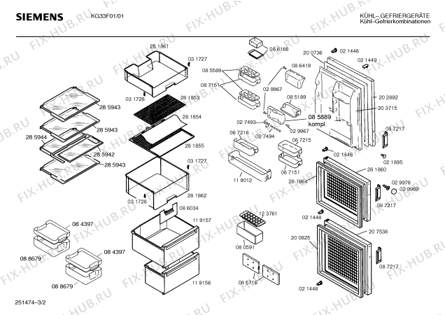 Схема №2 KG33F00 с изображением Контейнер для холодильной камеры Siemens 00281861