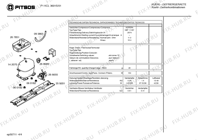 Взрыв-схема холодильника Pitsos P1KCL3601S - Схема узла 04