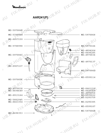 Взрыв-схема кофеварки (кофемашины) Moulinex AAR241(P) - Схема узла SP001856.8P2