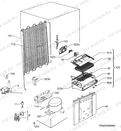 Взрыв-схема холодильника Electrolux ENF4451AOX - Схема узла Cooling system 017