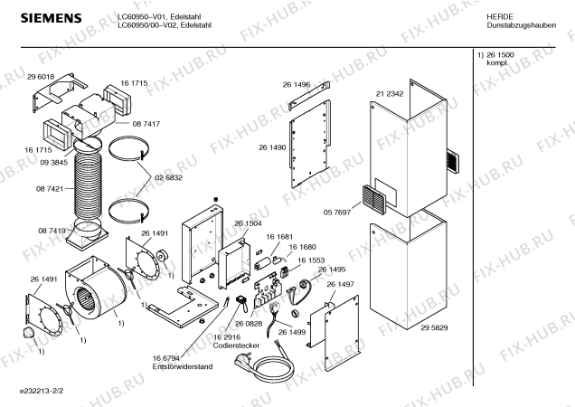 Взрыв-схема вытяжки Siemens LC60950 - Схема узла 02