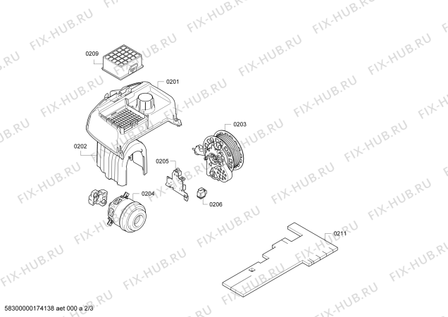 Взрыв-схема пылесоса Bosch BGL42455 GL-40 All Floor Allergy - Схема узла 02