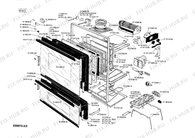 Взрыв-схема плиты (духовки) Siemens HB6073 - Схема узла 02