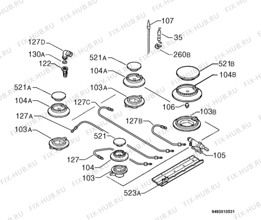 Взрыв-схема плиты (духовки) Electrolux EHG685X - Схема узла Functional parts 267