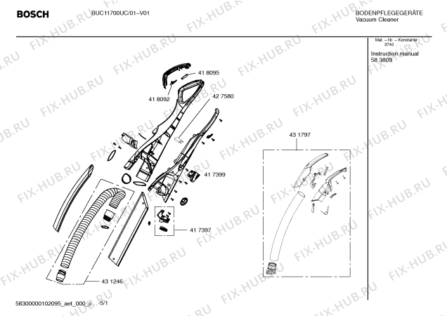 Схема №2 BUC11700UC с изображением Инструкция по эксплуатации для пылесоса Bosch 00583809