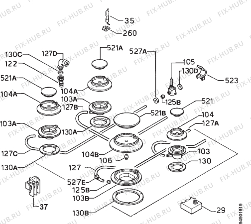 Взрыв-схема плиты (духовки) Zanussi PNL44 - Схема узла Functional parts 267