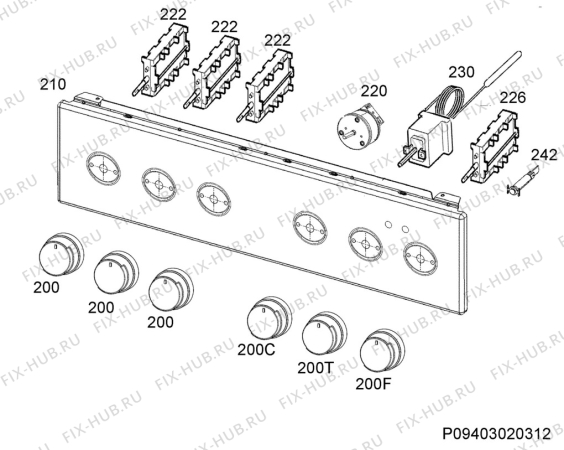 Взрыв-схема плиты (духовки) Electrolux EKS51301OX - Схема узла Command panel 037