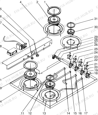 Взрыв-схема плиты (духовки) Indesit TL600GAU (F014031) - Схема узла