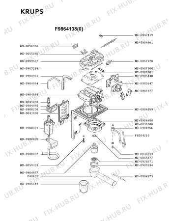 Взрыв-схема кофеварки (кофемашины) Krups F9864138(0) - Схема узла 0P001868.4P2